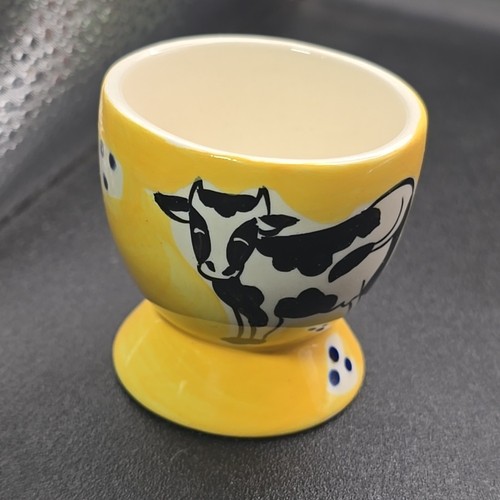 4 Hand Painted Ceramic Farm Animal Egg Cups Set Pig Cow Chicken Sheep Country - Picture 14 of 22
