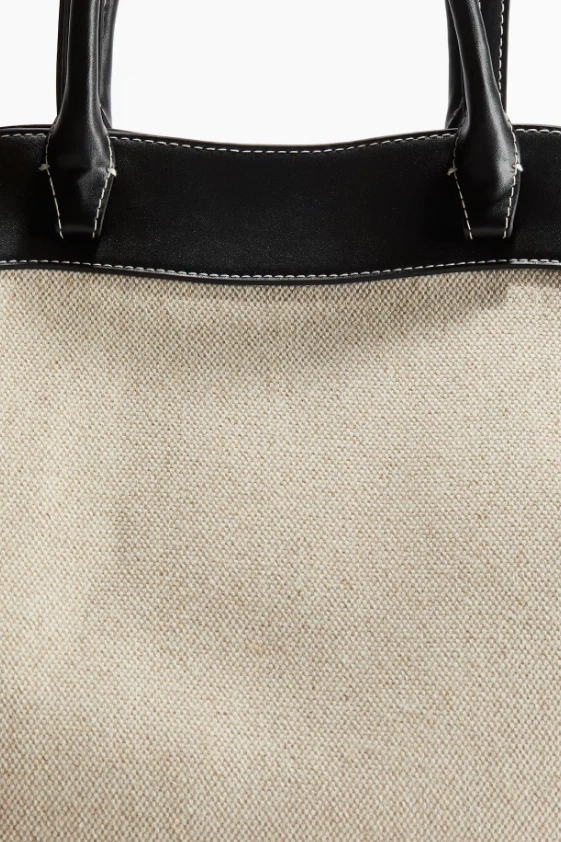 Bolso Shopper H&M 2025 Grande de Lona Beige Claro/Negro Mujer - HM Original Foto 3 de 4