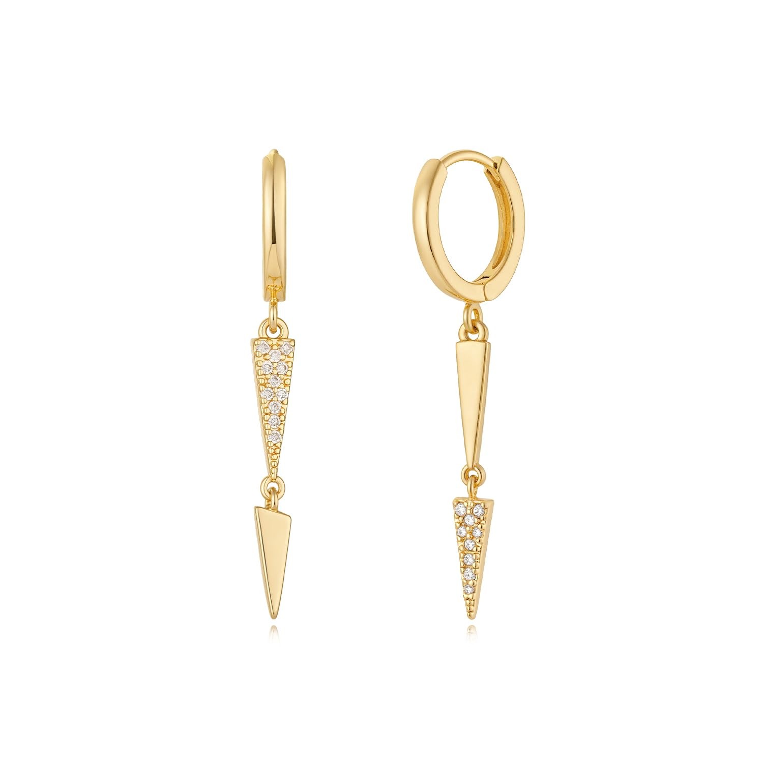 Women Link Triangle Earrings Gold Huggie Hoop Dangle Drop  14K Gol