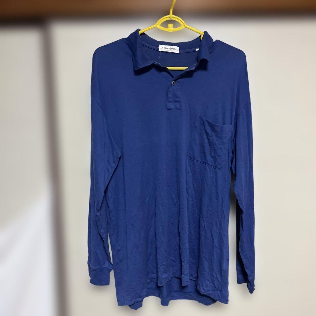 Autentica Polo Yves Saint Laurent Manica Lunga Colore Navy Taglia L Donna