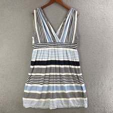 Ann Taylor LOFT Dress Womens L Empire Waist Sleeveless Striped Stretch Blue
