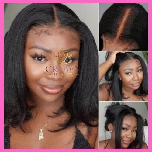 Peluca de encaje 14 pulgadas Yaki Straight Bob 7x5 wear & go preblanqueada sin pegamento HD encaje Foto 3 de 4