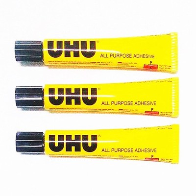 3 UHU Tubes Glue 35 ml. All Purpose Adhesive Crystal Clear Repair All Materials 