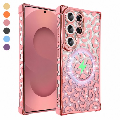 For Galaxy S26 Ultra Plus S25 S24 Ultra MagSafe Leopard Print Glitter Case Cover - $10.99