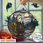 Jason Voorhees Glass Suncatcher, Friday The 13th Halloween Window Home Decor