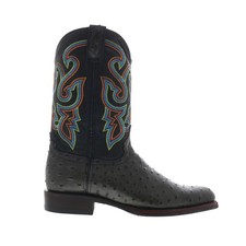 Dingo Ranger Ostrich Print Leather Mens Black Extra Wide Western Boots