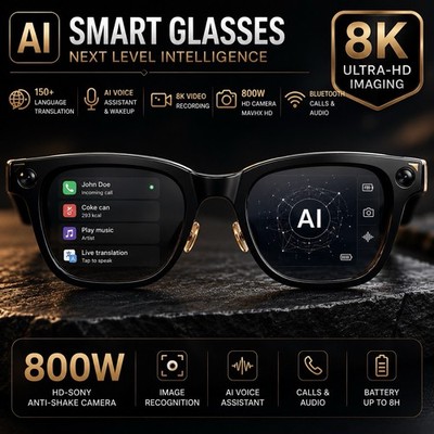 AI Smart Glasses mit HD-Kamera & Bluetooth Übersetzung Musik & Anrufe Neu OVP