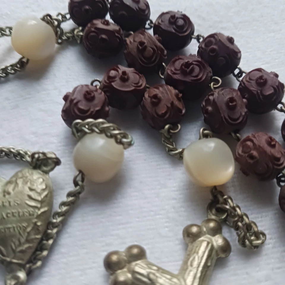 Grand Chapelet Ancien Bois Sculpté 81cm XlXe Siècle  - Photo 4/4