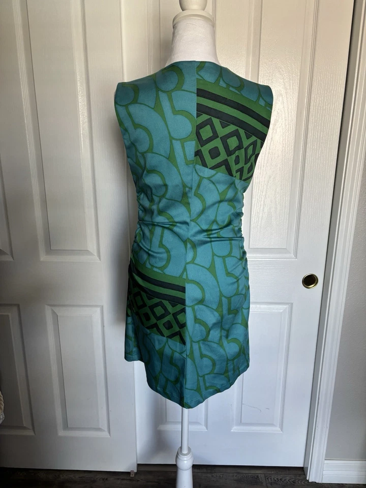 Vestido abstracto con cremallera frontal completa verde mango y azul para mujer, talla 6 Foto 3 de 4