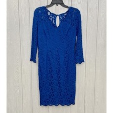 Adrianna Papell Lace Overlay Blue V-Neck Dress Size 4 NWT