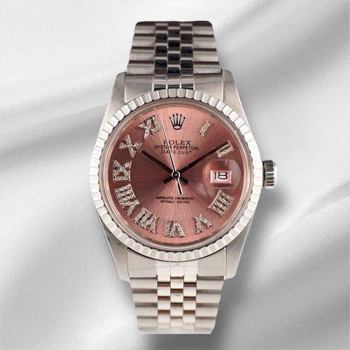 Rolex 36mm Datejust Engine-Turned Jubilee Peach Roman Diamond ...