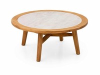 Moderner Runder Couchtisch Braun Holz Marmor Design Wohnzimmer