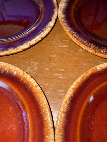 Vintage Set Of 4 Hull Pottery USA Brown Drip 9 1/2" Plates - Picture 7 of 15
