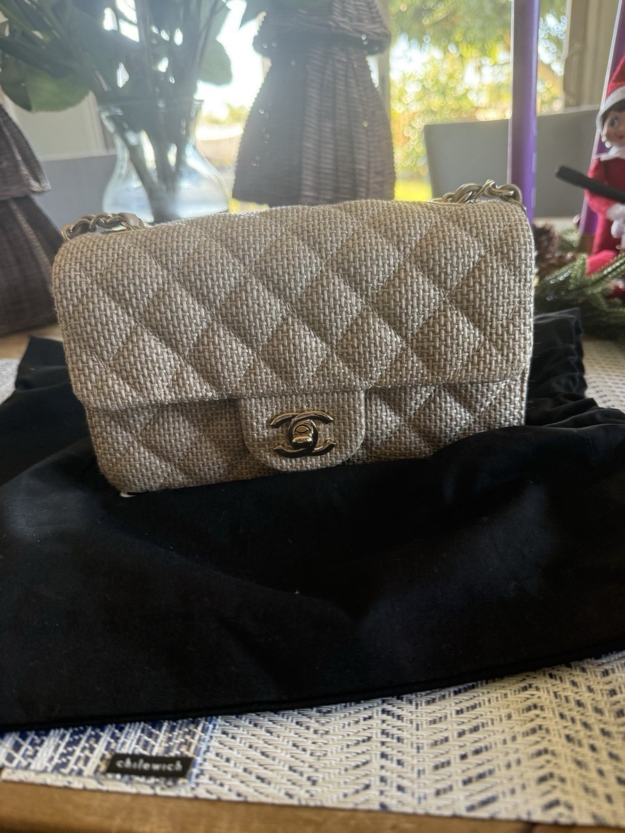 New Chanel 26c Mini Rectangular Flap Raffia Light Gold Hardware