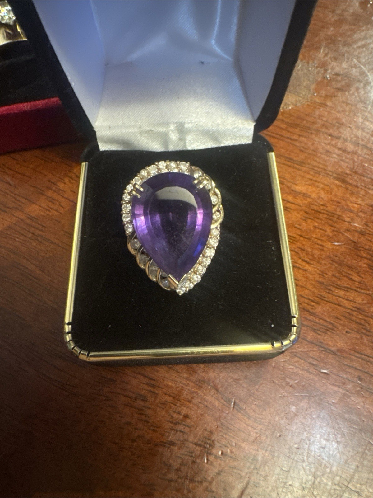 14k. SOLID GOLD RING WITH NATURAL DIAMONDS & AMET… - image 1