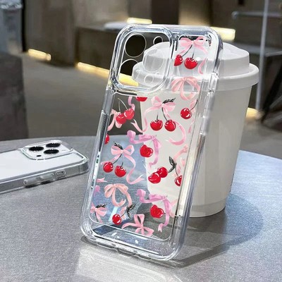  Cherry Bowknot weich klar Handyhülle für iPhone 15 14 13 12 11 Pro Max