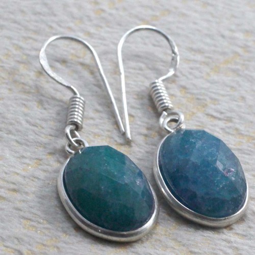 Simulated Emerald 925 Silver Plated Earrings 1.2" Chunky Jewelry JW