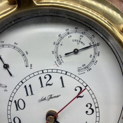Seth Thomas Porthole Wall Clock Hydro Thermo Gauges Meridian Model 1046 USA - Picture 4 of 14
