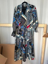 Biba Neck Tie Dress Black Blue Multi UK12