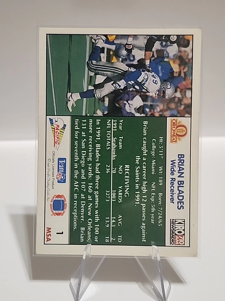 Brian Blades Autograph Signed 1992 Pacific Seattle Seahawks - Image 2 of 2