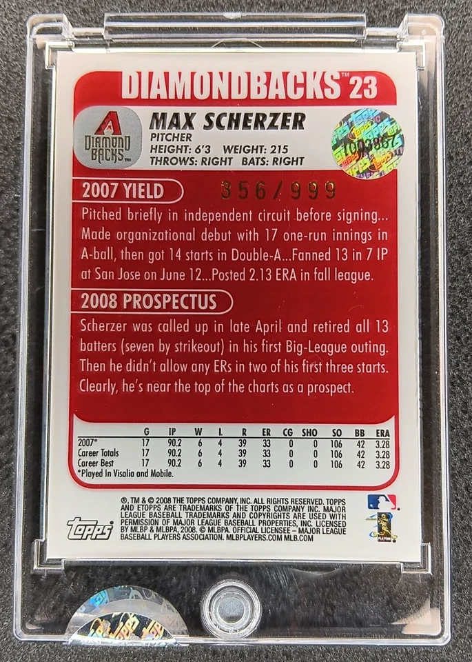 eTopps Max Scherzer RC/999 2008 refractor Diamondbacks #23 🔥🔥🔥 Foto 2 de 2