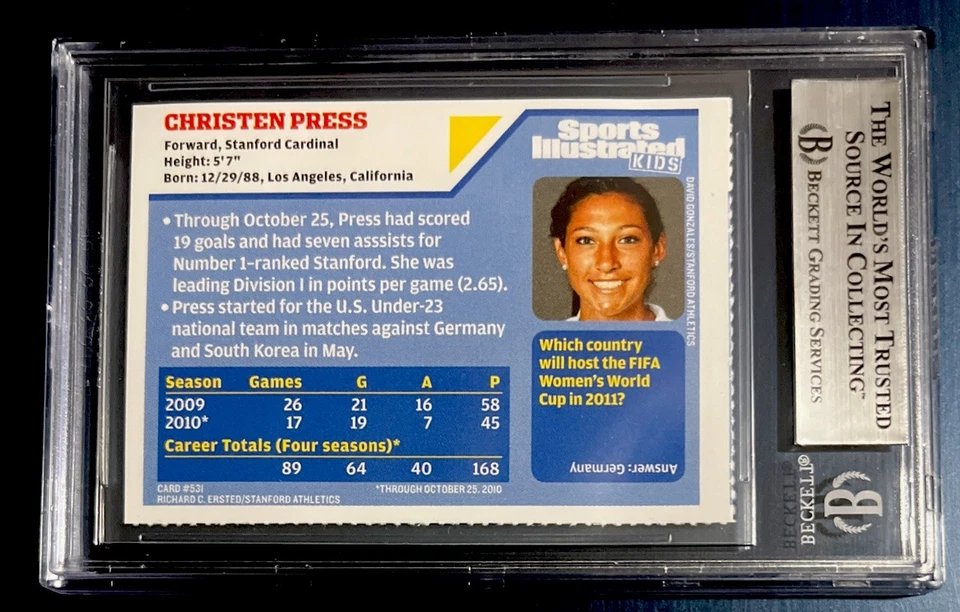 CHRISTEN PRESS ROOKIE RARE 2010 Sports Illustrated for Kids SI USA BGS 7.5 - Image 2 of 2