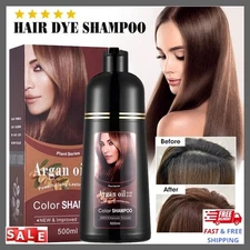 Mokeru Instant Hair Dye Shampoo Natural Plant Essence Argan Oil Gold Brown 500ML