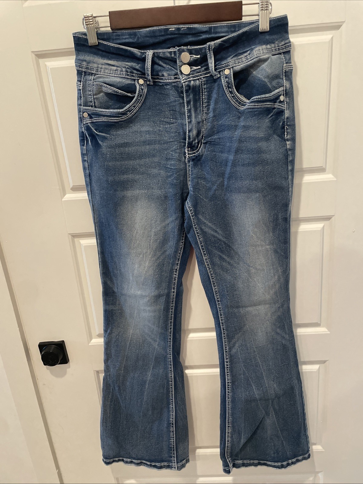 Composition Blue Jeans Size Large Distressed Wide… - image 3