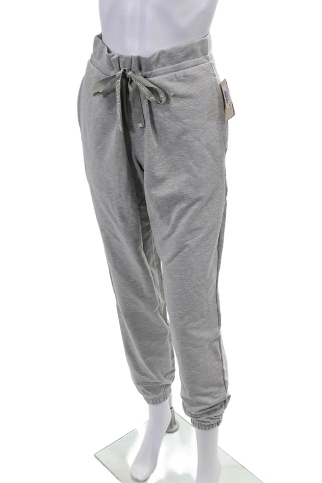 Calvin Klein Womens Drawstring Straight Leg Knit Lounge Pants Gray Cotton Small - Image 2 of 4