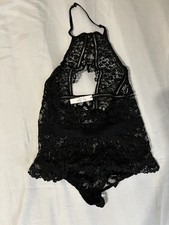 Victoria's Secret Black Lace Stretch Bodysuit One Piece S/P Wireless