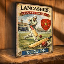Personalised Lancashire Cricket Metal Wall Sign County Cricket Club Plaque ECC08