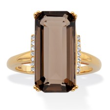 11.64 Cttw. Emerald Cut Smoky and White Quartz 18k Gold-Plated Silver Ring