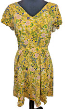 Old Navy Yellow Floral Mini Dress S Elastic Waist Cottage Summer Teacher School