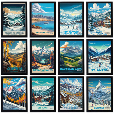 Vintage Skigebiete Reise Urlaub Poster Retro Druck Deko Wandbild A5 A4 A3