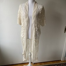 Crocheted Open Cardigan Duster Size Med Ivory Crochet Lace Bridal Festival Boho