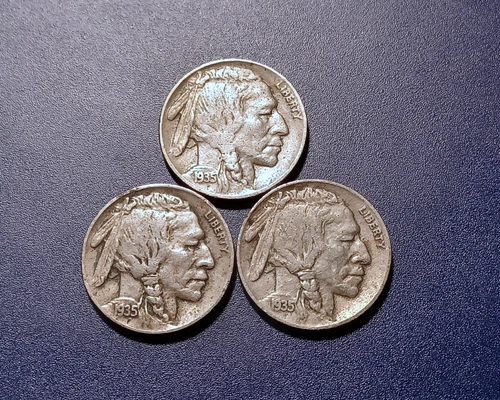 Lot of (3) XF 1935-D Buffalo Nickels