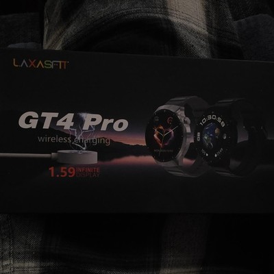 Laxasfit GT4 Pro Smart Watch Black Silicone Band 1.59 Display Music NFC