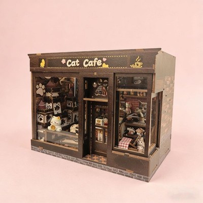 DIY Miniatur Katze Cafe Kit Display Spielzeug Deko für Hotel Shop Wohnzimmer