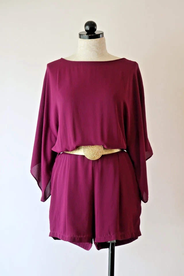 Macacão feminino White House Black Market borgonha chiffon manga sino 8 - Imagem 2 de 4