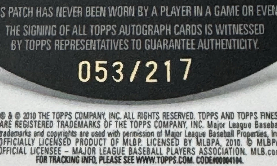 Tobi Stoner 2010 Topps Finest Auto Letter R Patch Rookie Card /217 New York Mets - Image 3 of 4