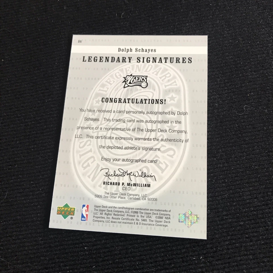 1999-00 Upper Deck NBA Legends Dolph Schayes Legendary Signatures Auto #DS 76ers - Image 2 of 2