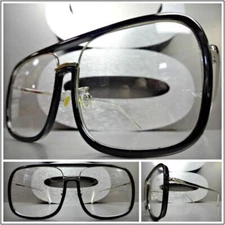 OVERSIZED VINTAGE RETRO Style Clear Lens EYE GLASSES Large Black & Silver Frame