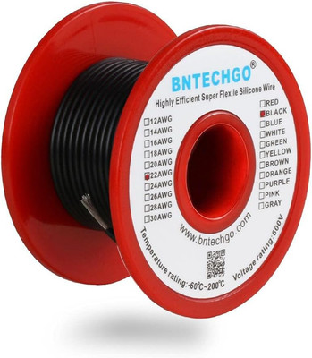 22 Gauge Silicone Wire Spool 50 Ft Black Flexible 22 AWG Stranded Tinned Copp...