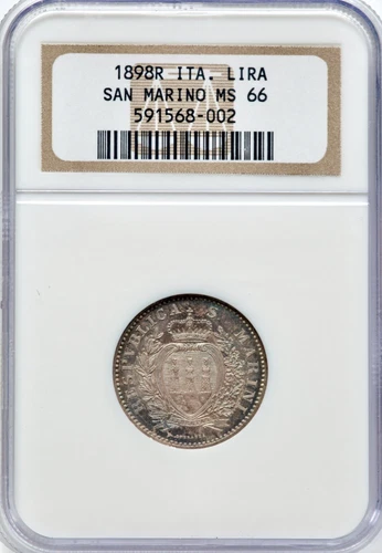 San Marino 1898-R 1 Lira NGC MS66 and Stunning! Top Pop