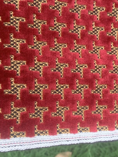 New Velvet Fabric Upholstery Deep Red Geometric Houndstooth pattern 54” by 24”