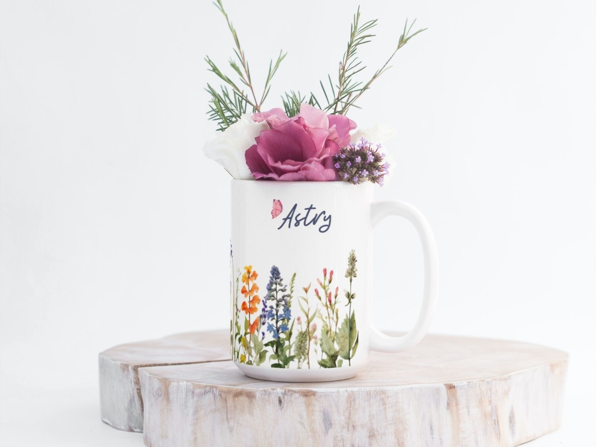 Wildflowers Ceramic Mug For Cousin, Personalized Cousin Mug, Custom Gift For Cousin, Gift Idea