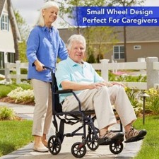 Transport Chair, 19", Steel Metallic Blue, Folding Free Shipping