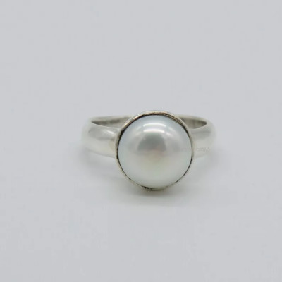 Pearl Gemstone Ring Solid 925 Silver Handmade Statement Boho Ring All size