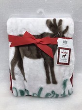 Hudson Baby Blanket White 30"x36 The Moose Wonderful Time of the Year NEW