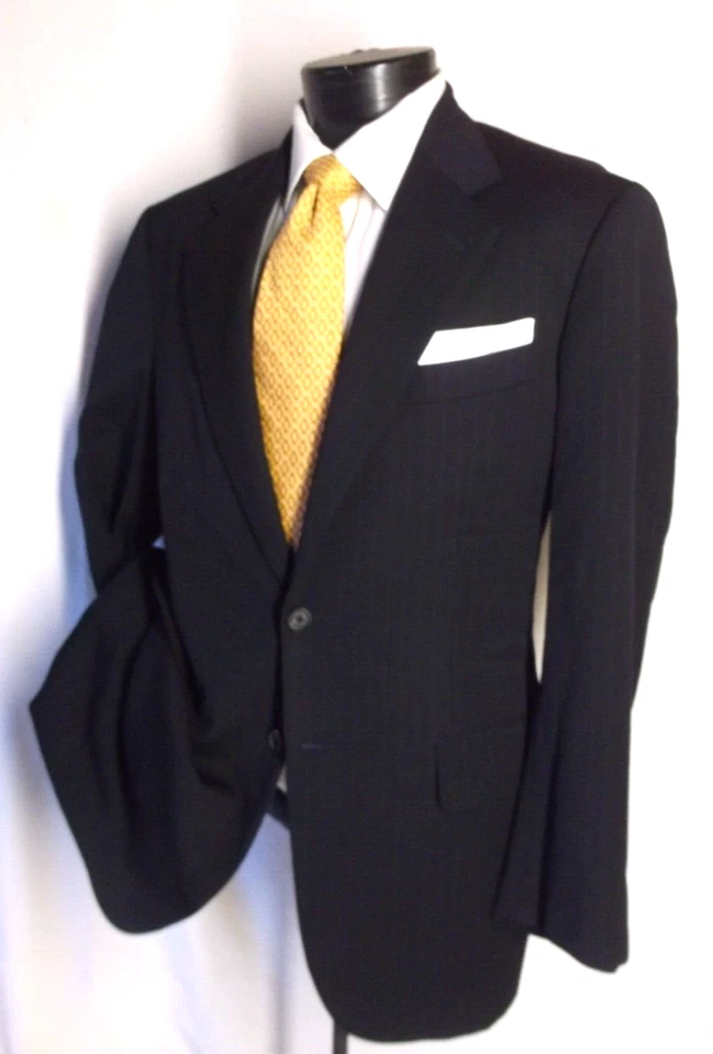 Gianluca Isaia Midnight Blue Striped 2Button Suit size 40 R Pants  35"W/ 30"L - Image 2 of 4